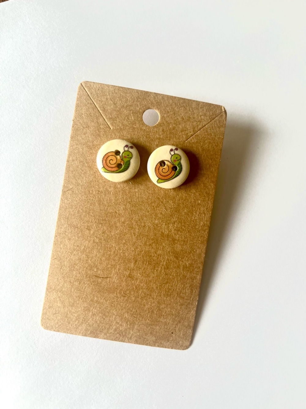 2/$15- Snail Button Earrings Handmade